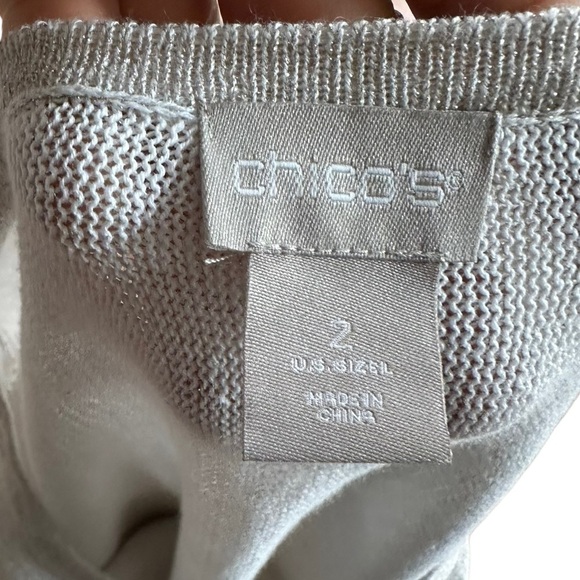 Chico's Silver Metallic Glitter Knit Short Sleeve Top Size: 2 (L) - Picture 4 of 9